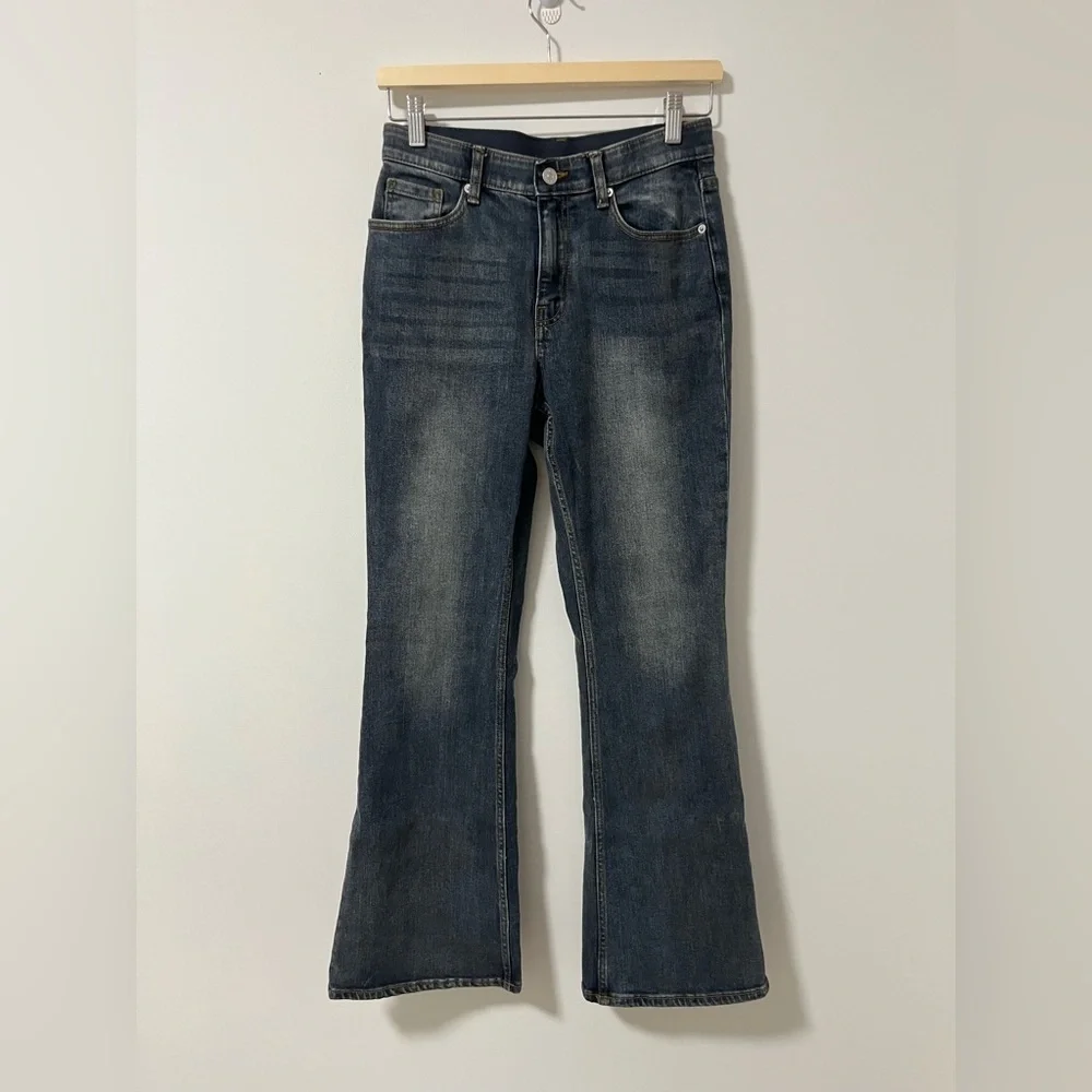 SPAO Y2K Bootleg Faded Blue Wide Leg Flare Jeans Korean Fashion - Picture 3 of 13